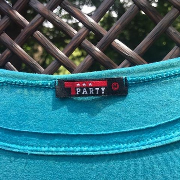T Party Boho teal top w/embroidered sleeves - Picture 3 of 6